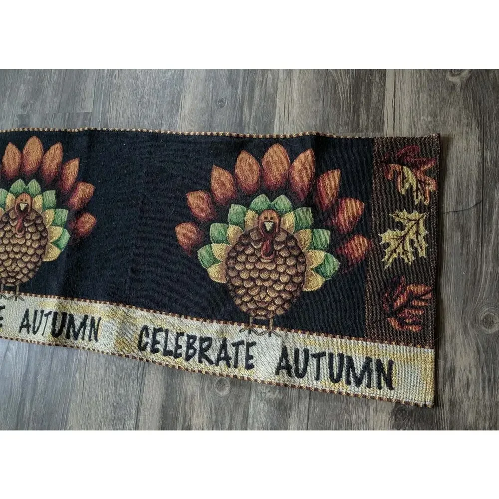 Thanksgiving Celebrate Autumn Table Runner Tapestry Material 64” X 13” Turkey
